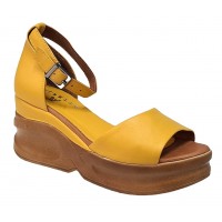 Marime 39 Sandale dama galbene din piele naturala platforme de 7cm TRK22G